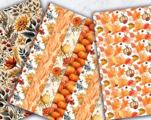 Autumn Digital Print Fall Digital Paper Patterns Seamless Paper, Watercolor Illustration Style, Elegant Seasonal Art, Scrapbooking Supplies