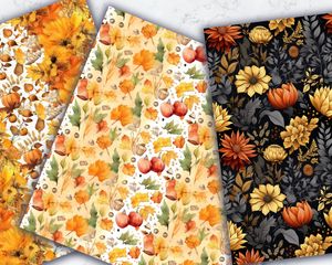 Autumn Digital Print Fall Digital Paper Patterns Seamless Paper, Watercolor Illustration Style, Elegant Seasonal Art, Scrapbooking Supplies