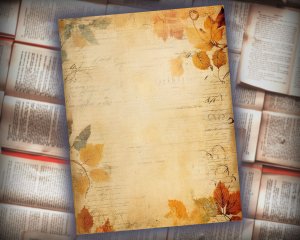 18 papers | Vintage Autumn Scrapbooking Kit, Distressed Watercolor Leaves & Floral Design, Printable Shabby Chic Journaling Pages