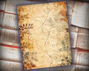 18 papers | Vintage Autumn Scrapbooking Kit, Distressed Watercolor Leaves & Floral Design, Printable Shabby Chic Journaling Pages