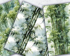 Watercolor Cartoon Cute Bamboo Forest Digital Pattern Paper for Seamless Textures - Instant Download for Scrapbooking, Card Making