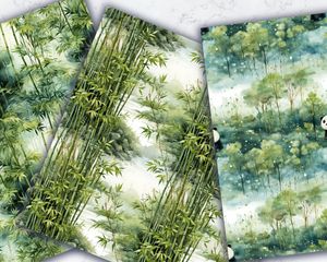 Watercolor Cartoon Cute Bamboo Forest Digital Pattern Paper for Seamless Textures - Instant Download for Scrapbooking, Card Making