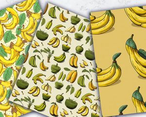 Digital Pattern Paper: Banana Clipart, Doodle Style, Cute Watercolor Illustration, Seamless Texture, Big Elements, Light Background