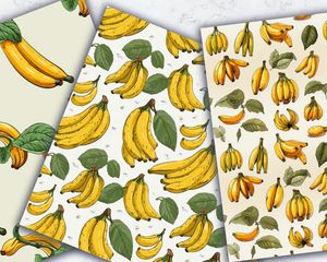 Digital Pattern Paper: Banana Clipart, Doodle Style, Cute Watercolor Illustration, Seamless Texture, Big Elements, Light Background