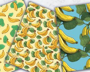 Digital Pattern Paper: Banana Clipart, Doodle Style, Cute Watercolor Illustration, Seamless Texture, Big Elements, Light Background