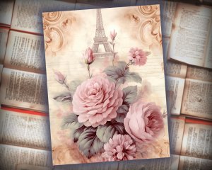 18 papers | Elegant Baroque Scrapbooking Paper Kit, Golden Flourishes, Leafy Scrolls, Rose Detailing, Soft Cream Shabby Chic Ephemera