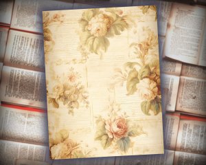 18 papers | Elegant Baroque Scrapbooking Paper Kit, Golden Flourishes, Leafy Scrolls, Rose Detailing, Soft Cream Shabby Chic Ephemera