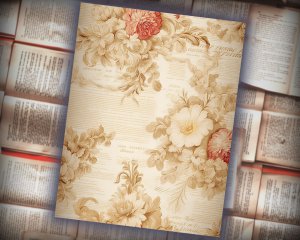 18 papers | Elegant Baroque Scrapbooking Paper Kit, Golden Flourishes, Leafy Scrolls, Rose Detailing, Soft Cream Shabby Chic Ephemera