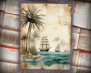 18 papers | Beach & Ocean Junk Journal Scrapbooking Kit, Printable Sea Ephemera Paper, Shabby Chic Junk Journal Pages, Invitation Design Kit