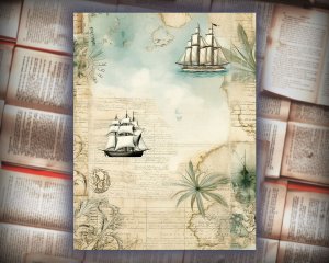 18 papers | Beach & Ocean Junk Journal Scrapbooking Kit, Printable Sea Ephemera Paper, Shabby Chic Junk Journal Pages, Invitation Design Kit