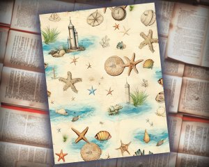 18 papers | Beach & Ocean Junk Journal Scrapbooking Kit, Printable Sea Ephemera Paper, Shabby Chic Junk Journal Pages, Invitation Design Kit