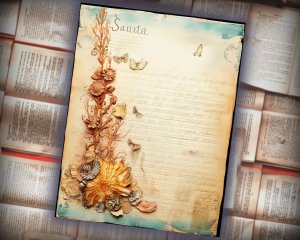 16 Papers | Sand and Sea Themed Junk Journal Background with Intricate Fairy Tale Watercolor Illustrations and Shabby Chic Ephemera