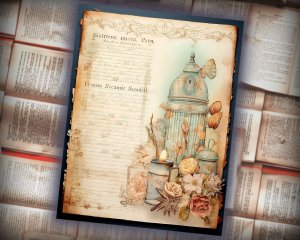 16 Papers | Sand and Sea Themed Junk Journal Background with Intricate Fairy Tale Watercolor Illustrations and Shabby Chic Ephemera