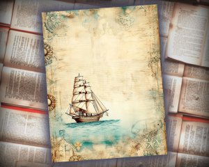 18 papers | Beach Sea Junk Journal Sheets, Printable Wallpaper, Shabby Chic Ephemera, Scrapbooking Kit, Light House Printable Pages