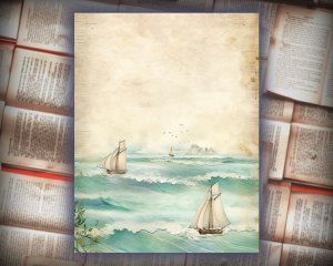 18 papers | Beach Sea Junk Journal Sheets, Printable Wallpaper, Shabby Chic Ephemera, Scrapbooking Kit, Light House Printable Pages