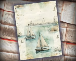 18 papers | Beach Sea Junk Journal Sheets, Printable Wallpaper, Shabby Chic Ephemera, Scrapbooking Kit, Light House Printable Pages