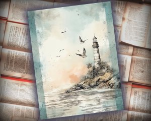 18 papers | Beach Sea Junk Journal Sheets, Printable Wallpaper, Shabby Chic Ephemera, Scrapbooking Kit, Light House Printable Pages