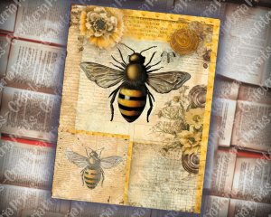 Bee and Honey Vibe Junk Journal Digital Papers for Scrapbooking, Invitations, Planners - Shabby Chic Ephemera, Journaling, Junk Journals