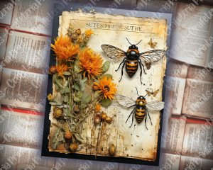 Bee and Honey Vibe Junk Journal Digital Papers for Scrapbooking, Invitations, Planners - Shabby Chic Ephemera, Journaling, Junk Journals