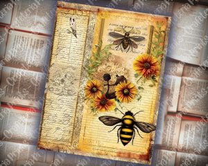 Bee and Honey Vibe Junk Journal Digital Papers for Scrapbooking, Invitations, Planners - Shabby Chic Ephemera, Journaling, Junk Journals