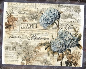 Printable Watercolor Vintage Junk Journal Page with Black Hydrangea Flowers | Intricate Details | Perfect for Scrapbooking, Invitations