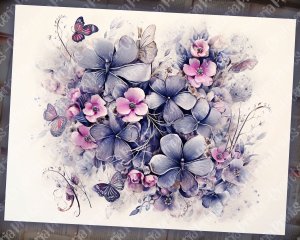 Printable Watercolor Vintage Junk Journal Page with Black Hydrangea Flowers | Intricate Details | Perfect for Scrapbooking, Invitations