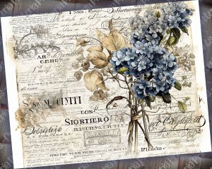 Printable Watercolor Vintage Junk Journal Page with Black Hydrangea Flowers | Intricate Details | Perfect for Scrapbooking, Invitations