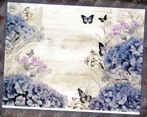 Printable Watercolor Vintage Junk Journal Page with Black Hydrangea Flowers | Intricate Details | Perfect for Scrapbooking, Invitations