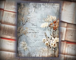 16 Papers | Rustic Soft Blue Floral Scrapbook Paper High Res 8k, Junk Journal Kit, Shabby Chic Printable Pages, Journaling Ephemera