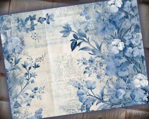 15 papers | Blue and White Grunge Junk Journal Kit Printable Pages for Scrapbooking and Journaling | Shabby Chic Vintage Ephemera Paper Kit