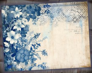 15 papers | Blue and White Grunge Junk Journal Kit Printable Pages for Scrapbooking and Journaling | Shabby Chic Vintage Ephemera Paper Kit