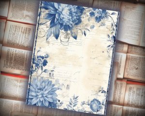 16 papers | Blue and White Grunge Junk Journal Kit, Neutral Printable Scrapbooking Paper, Vintage Shabby Chic Journaling Ephemera