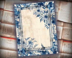 16 papers | Blue and White Grunge Junk Journal Kit, Neutral Printable Scrapbooking Paper, Vintage Shabby Chic Journaling Ephemera