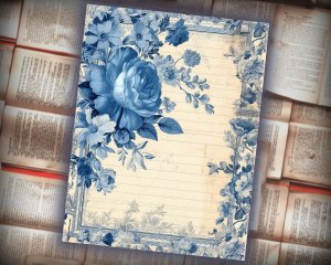 16 papers | Blue and White Grunge Junk Journal Kit, Neutral Printable Scrapbooking Paper, Vintage Shabby Chic Journaling Ephemera