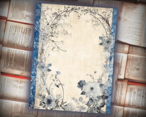 16 papers | Blue and White Grunge Junk Journal Kit, Neutral Printable Scrapbooking Paper, Vintage Shabby Chic Journaling Ephemera