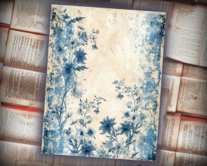 16 papers | Blue and White Grunge Junk Journal Kit, Neutral Printable Scrapbooking Paper, Vintage Shabby Chic Journaling Ephemera