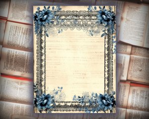 12 papers | Blue Gothic Lace Border Scrapbooking Kit | Printable Pages | Shabby Chic Junk Journal Kit | Embroidery Printable | Designs