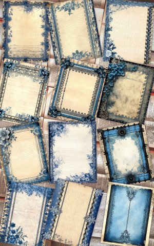 12 papers | Blue Gothic Lace Border Scrapbooking Kit | Printable Pages | Shabby Chic Junk Journal Kit | Embroidery Printable | Designs