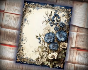 12 Papers | Blue Gothic Lace Border Scrapbooking Kit | Printable Pages | Junk Journal Supplies | Shabby Chic Scrapbooking Papers