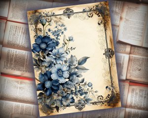 12 Papers | Blue Gothic Lace Border Scrapbooking Kit | Printable Pages | Junk Journal Supplies | Shabby Chic Scrapbooking Papers