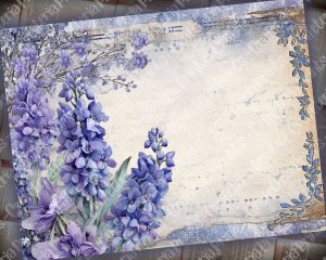 Beautiful Watercolor Vintage Junk Journal Single Page with Bluebells - Hyper Detailed Printable Template Paper for Invitations