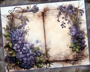 Beautiful Watercolor Vintage Junk Journal Single Page with Bluebells - Printable Template Paper for Invitations, Digital Planners