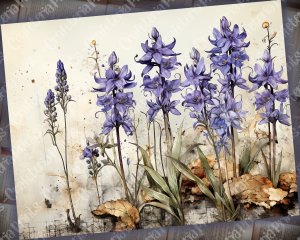 Beautiful Watercolor Vintage Junk Journal Single Page with Bluebells - Printable Template Paper for Invitations, Digital Planners