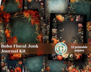 12 papers | Boho Floral Grunge Scrapbooking Kit | Junk Journal Printable Pages | Shabby Chic Designs | Invitations and Designs | Etsy