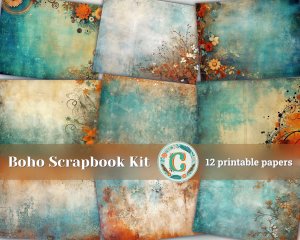 12 Papers | Boho Texture Scrapbooking Kit | Vintage Design Ideas | Printable Pages | Shabby Chic | Handmade Art | Mixed Media