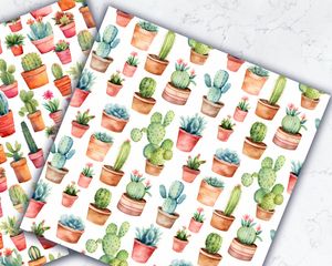 Watercolor Cactuses Digital Paper Seamless Patterns, High-Quality Watercolor Clipart, Instant Download, Commercial Use, Scrapbooking