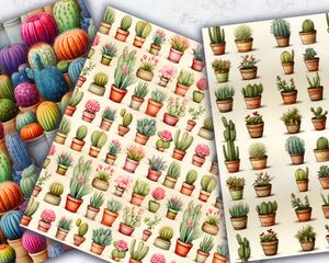 Watercolor Cactuses Digital Paper - Seamless Texture with Sea Motif, Unique and Creative Pattern Design, Ideal for Scrapbooking and Crafts