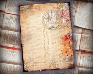 12 papers | Caligraphy Themed Junk Journal Kit, Printable Scrapbooking Pages with Intricate Details and Fairy Tale Watercolor Illustrations