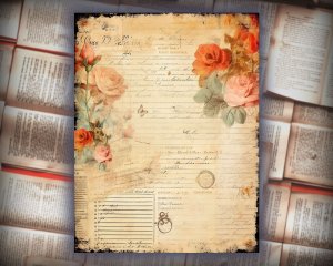 12 papers | Caligraphy Themed Junk Journal Kit, Printable Scrapbooking Pages with Intricate Details and Fairy Tale Watercolor Illustrations