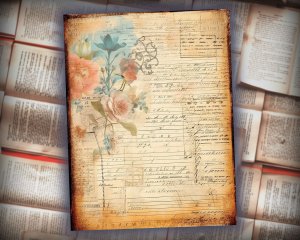 12 papers | Caligraphy Themed Junk Journal Kit, Printable Scrapbooking Pages with Intricate Details and Fairy Tale Watercolor Illustrations